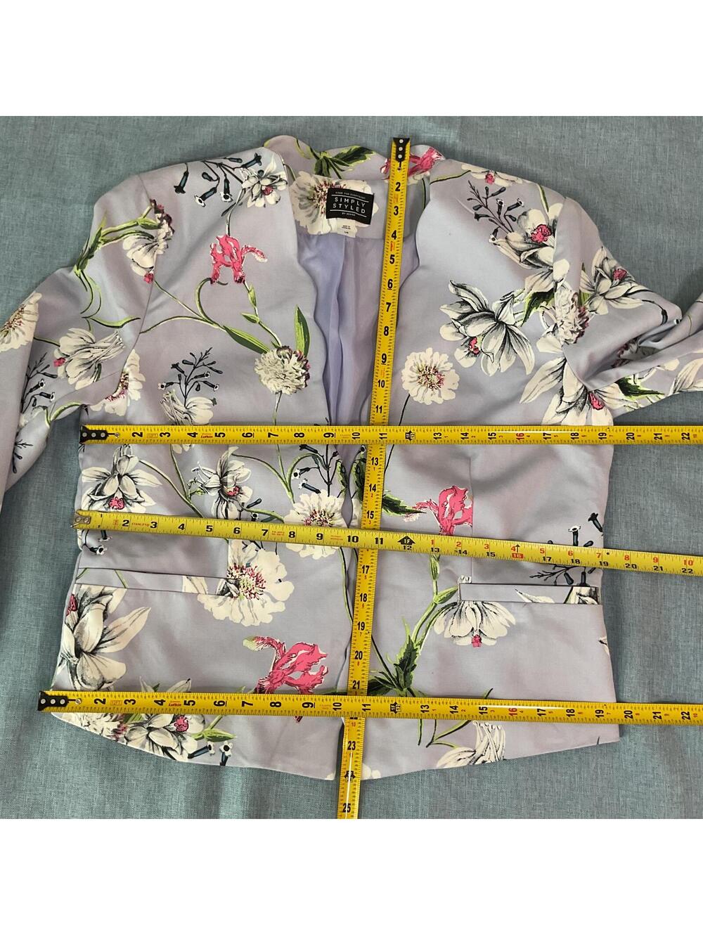 Simply Styled Lavender Floral Scalloped Open Front Blazer jacket lilac  L - Picture 7 of 8